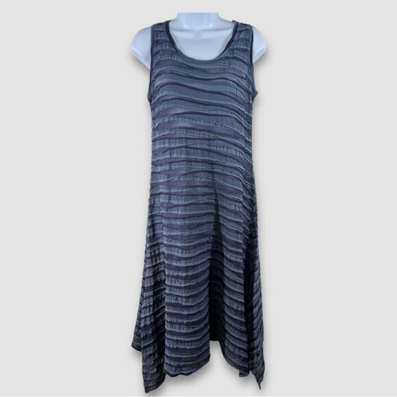 Cut Loose Lagenlook Textured Cotton Blend Bluish Gray Sleeveless Dress Size XS - Picture 2 of 13